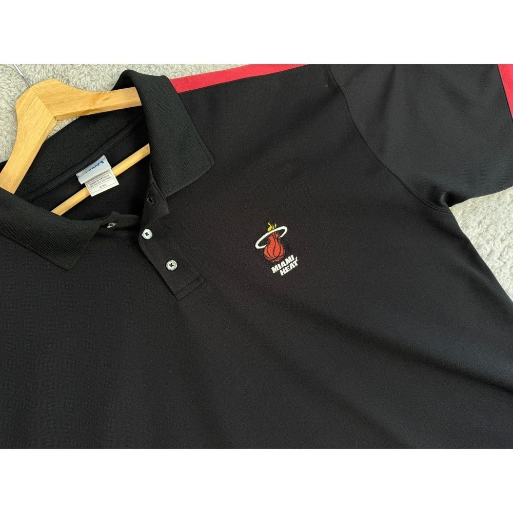 NBA Miami Heat Polo Shirt Mens XL Black Red Embroidered Logo Short Sleeve Top
